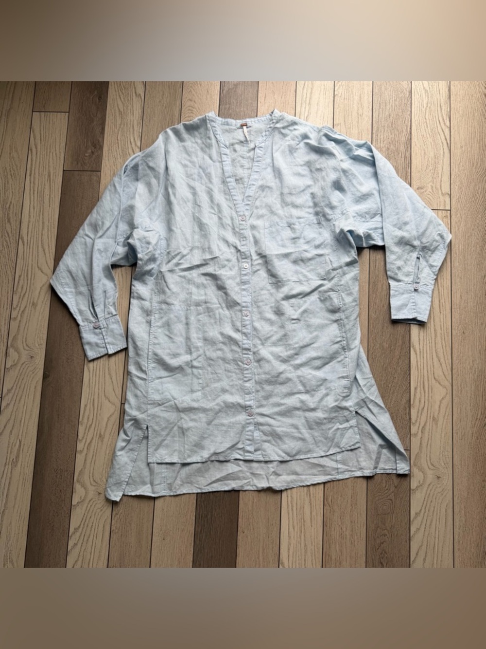 Free People Pale Blue Linen Shirt size M